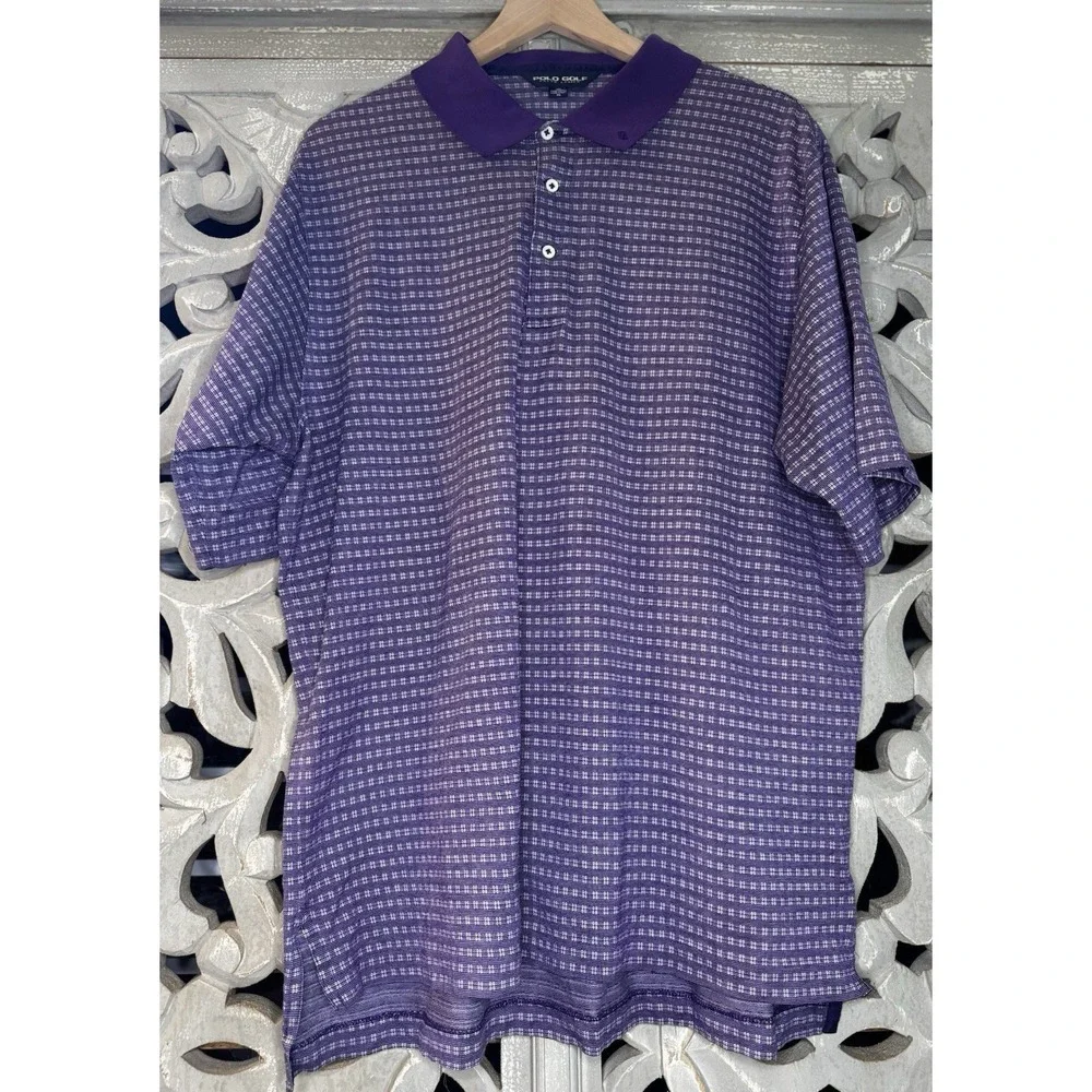 Polo Golf Ralph Lauren Men's XL Purple Geometric Performance Golf Polo Shirt